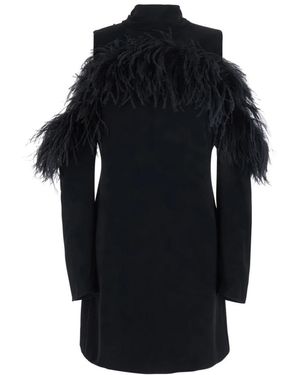 P.A.R.O.S.H. Kleedjes ,Zwart ,Polyester Feathers Jurk