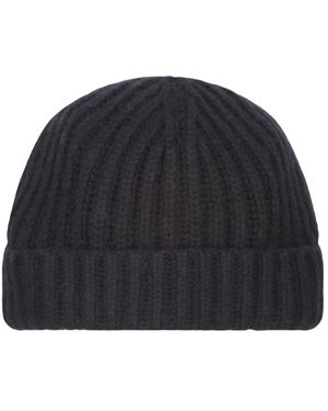 Moorer Accessoires ,Blauw ,Kasjmier Gebreide Muts - Zwart