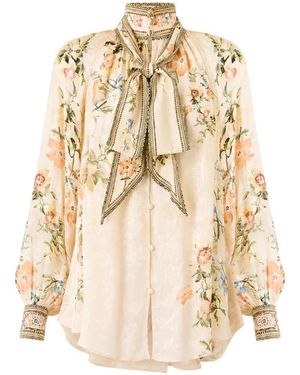 CAMILLA Overhemden ,Blouse Met Afneembare Strik - Naturel