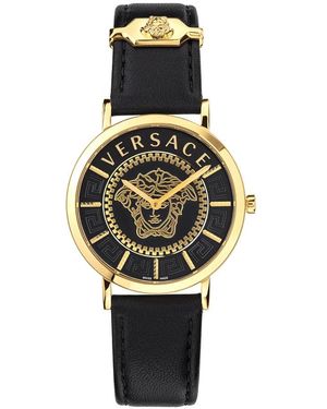 Versace Accessoires ,Zwart ,Leer V-Essential Horloge - Metallic