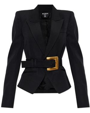 Balmain Jassen ,Zwart ,Wol Wolblazer Met Riem