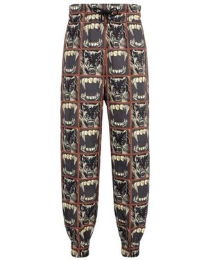 Roberto Cavalli Broeken ,Zwart ,Katoen Panterprint Joggingbroek Met Tijgertand Hardware - Grijs