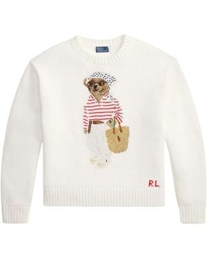 Ralph Lauren Truien & Vesten ,Wit ,Katoen Bear Crewneck Sweater
