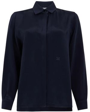 Max Mara Overhemden ,Blauw ,Zijden Crêpe De Chine Blouse