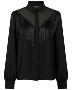Naf Naf Overhemden ,Zwart ,Polyester Elegante En Moderne Blouse Met Klassieke Kraag En Lange Mouwen