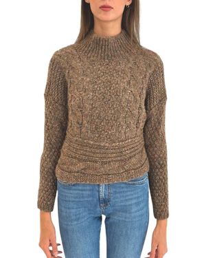 Nenette Feinstrickpullover Mit Strukturmuster Und Hohem Kragen - Braun