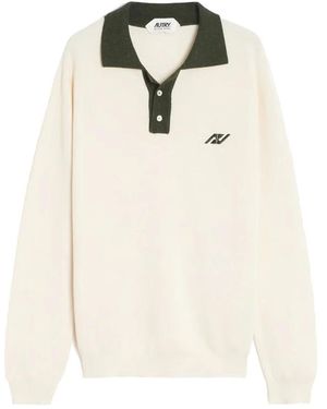 Autry Tops ,Groen ,Katoen Sportief Poloshirt Met Lange Mouwen - Wit