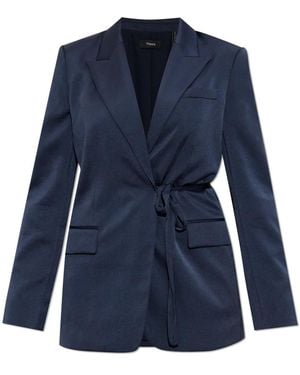 Theory Jassen ,Blauw ,Leer Blazer Met Stropdas Sluiting