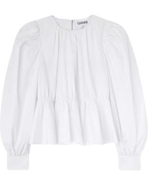 Ganni Overhemden ,Wit ,Katoen Katoenen Poplin Peplum Strik Blouse