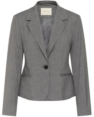 Kaffe Jassen ,Grijs ,Polyester Gestreepte Grijze Blazer Met V-Hals