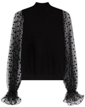 mötivi Strickpullover Mit Rollkragen Aus Viskose Mit Tüllärmeln - Schwarz