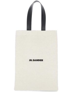 Jil Sander Tassen ,Leer Leren Shopper Met Contrasterend Logo - Wit