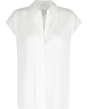 Vince Overhemden ,Wit ,Leer Cap Sleeve Blouse Met Verborgen Sluiting