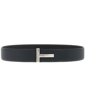 Tom Ford Grain Leather T Icon Belt - Zwart