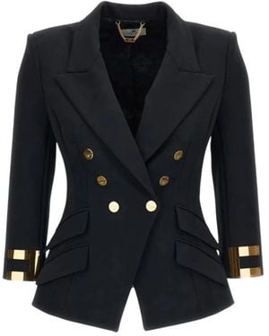Elisabetta Franchi Zweireihige Jacke Mit Logo-Manschetten - Blau