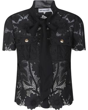 Self-Portrait Lace Tie Neck Top - Zwart