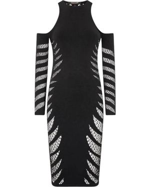 Roberto Cavalli Midi Dress With Perforated Pattern - Black