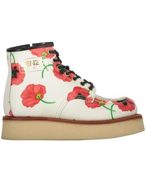 KENZO Blumenmuster Leder Stiefeletten - Pink