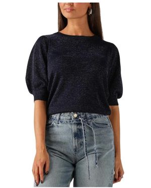 Minus Truien & Vesten ,Blauw ,Liva Metallic Gebreide Pullover Met Pofmouwen - Zwart