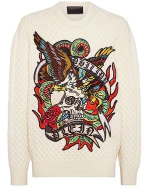 Philipp Plein Tattoo Graphic-Print Jumper - Weiß