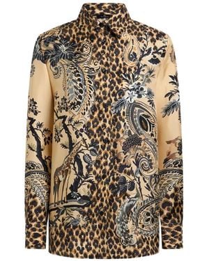 Etro Overhemden ,Veelkleurig ,Twill Shirt Met Geplaatste Paisley En Dierlijke Print - Meerkleurig