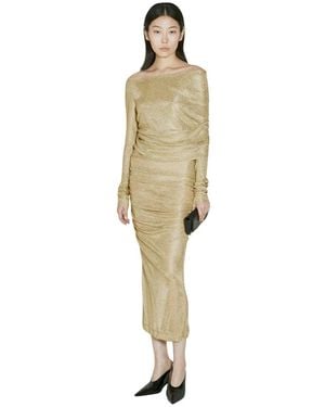 Dolce & Gabbana Kleedjes ,Geel ,Lurex Mesh Midi Jurk - Metallic