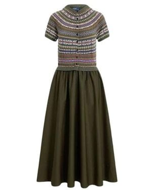 Polo Ralph Lauren Kleedjes ,Groen ,Katoen Hybrid Fair Isle-Bodice Jurk
