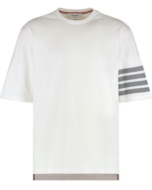 Thom Browne Geripptes Rundhals-Baumwoll-T-Shirt Mit Seitenschlitzen - Weiß