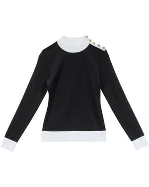 Karl Lagerfeld Button Detail Mock Neck Knit - Schwarz