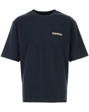 DSquared² Tops ,Blauw ,Katoen Katoenen T-Shirt Met Contrasterende Grafische Logoprint