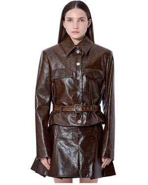 Sportmax Jassen ,Bruin ,Leer Gestructureerd Gecoate Jas