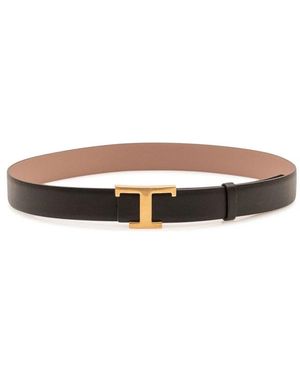 Tod's Accessoires ,Zwart ,Gladde Riem Met Geometrische Gesp - Bruin