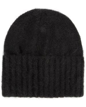 AURALEE Geborstelde Super Kid Mohair Gebreide Muts - Zwart