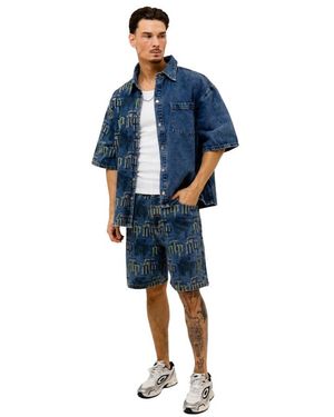 Off The Pitch Fraktur Print Denimhemd - Blau