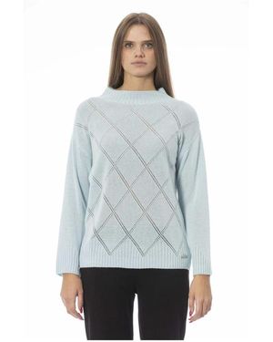 Baldinini Suéter Azul De Lana Con Detalles De Canalé, Mujer, Talla