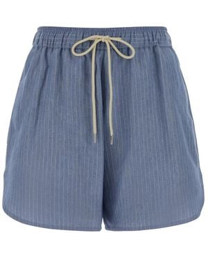Jacob Cohen Korte Broeken ,Blauw ,Linnen Pant Boxer Short Elastic Waist Julie