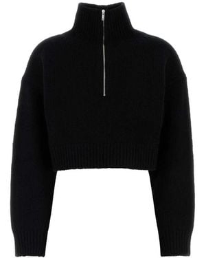 Nanushka Truien & Vesten ,Zwart ,Cropped Gebreide Trui Met Ritsdetail
