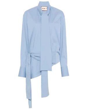 Plan C Wickelbluse Mit Schluppenkragen - Blau