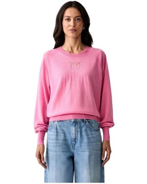 Pinko Truien & Vesten ,Roze ,Wol Love Birds Crewneck - Rood