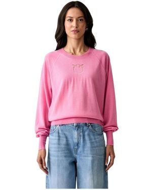 Pinko Truien & Vesten ,Roze ,Wol Love Birds Crewneck - Rood