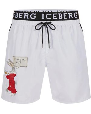 Iceberg Weiße Badehose Mit Kontrastierendem Elastischem Band, Looney Tunes-Druck - Blau
