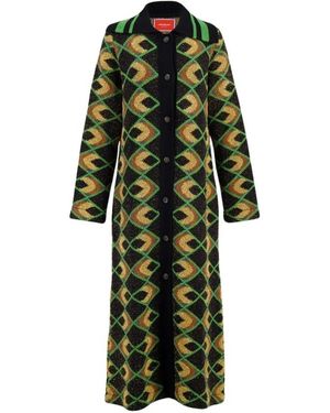 La DoubleJ Truien & Vesten ,Veelkleurig ,Wol Geometrisch Print Maxi Jas - Groen