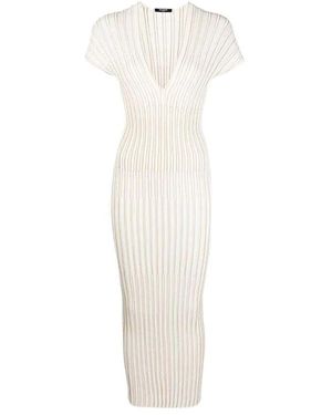 Balmain Midi strickärmelloses vausschnitt kleid - Weiß