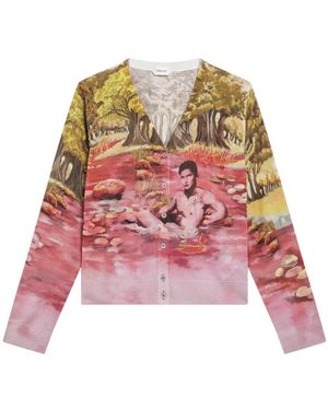 Versace Truien & Vesten ,Veelkleurig ,Gedrukte Zijden Cardigan - Rood