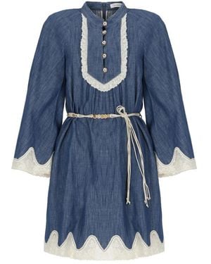Zimmermann Denim Mini Dress With Scalloped Lace Detailing - Blue