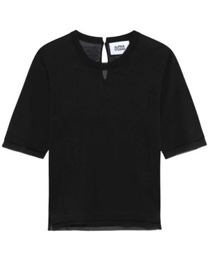 Alpha Studio Maglia Girocollo Mix Fabric - Zwart