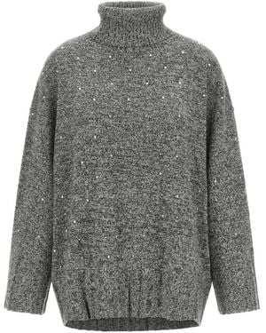 Pinko Truien & Vesten ,Grijs ,Wol Turtleneck Met Kristallen