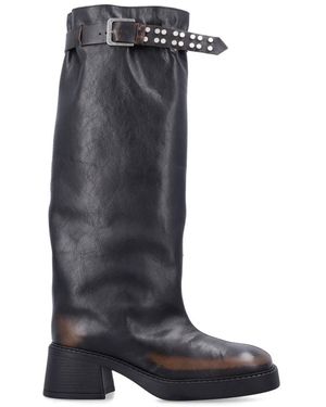 Miista Schoenen ,Bruin ,Bruine Gesloten Laarzen Met Studs Band - Blauw