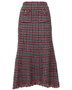 Self-Portrait Frayed Check Knit Midi Rock - Lila