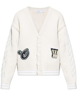 Off-White c/o Virgil Abloh Truien & Vesten ,Katoen Star Logo Diagonal Varsity Knit Cardigan - Wit